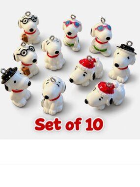 (Set of 10) Snoopy Dog Mini Figures Charm Pendants Bracelet Necklace DIY Jewelry